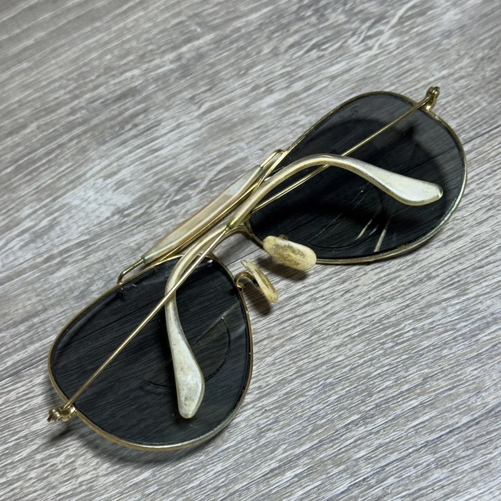 Vtg 1970's Ray-Ban Aviator Sunglasses Gold Bad‎ Bunny Bifocal Outdoorsman RB3030